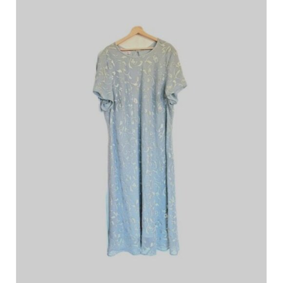 Silhouettes dress size 26w burnout sage green cap Sleeve ankle length VTG - Picture 1 of 11